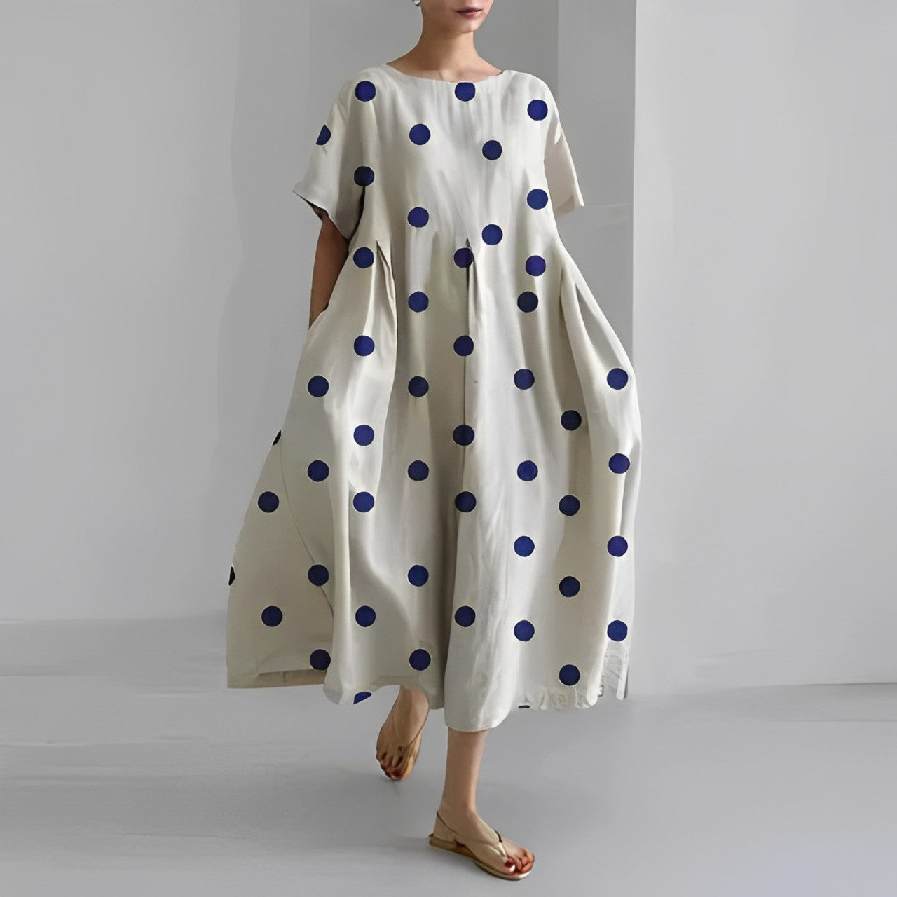 NOUVEAU RICHE Kleid Damen Bedrucktes Baumwollkleid Blumendruck Sommer Weiß