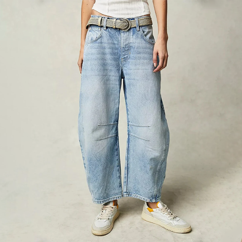 NOUVEAU RICHE Bequeme Damenjeans aus Baumwolle mit weitem Bein für lässige Freizeitlooks Hellblau