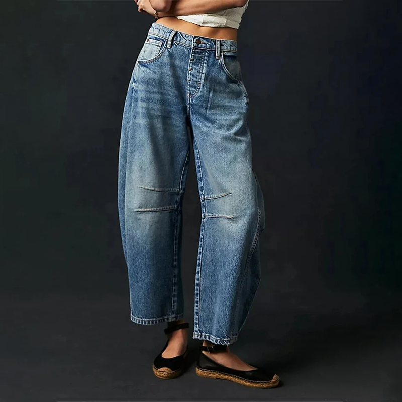 NOUVEAU RICHE Bequeme Damenjeans aus Baumwolle mit weitem Bein für lässige Freizeitlooks Dunkelblau