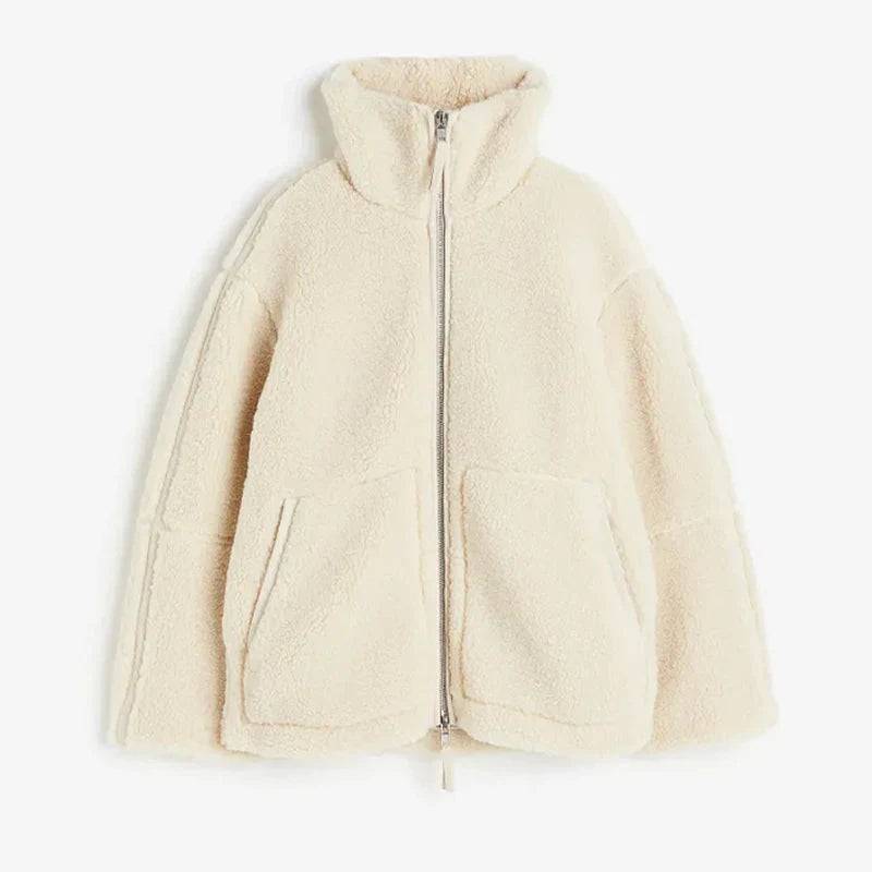 NOUVEAU RICHE Lammwolljacke Damen Fleecejacke Stehkragen Verschluss