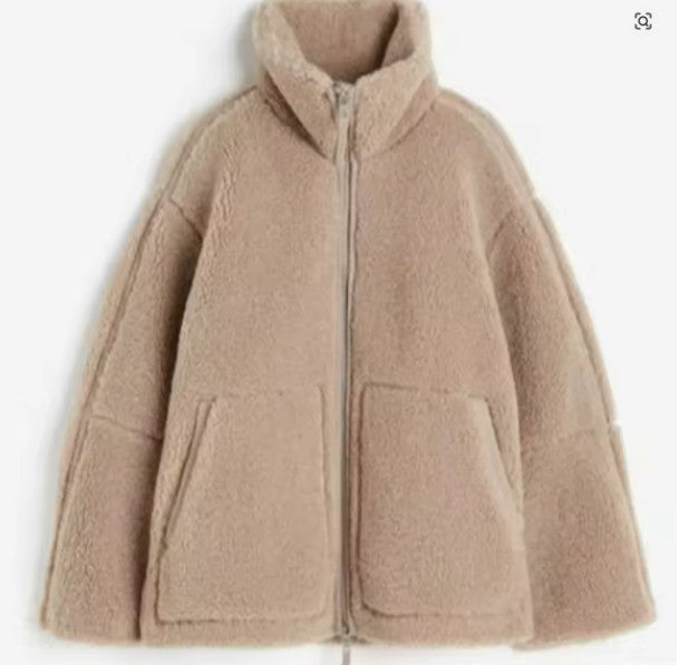 NOUVEAU RICHE Lammwolljacke Damen Fleecejacke Stehkragen Verschluss