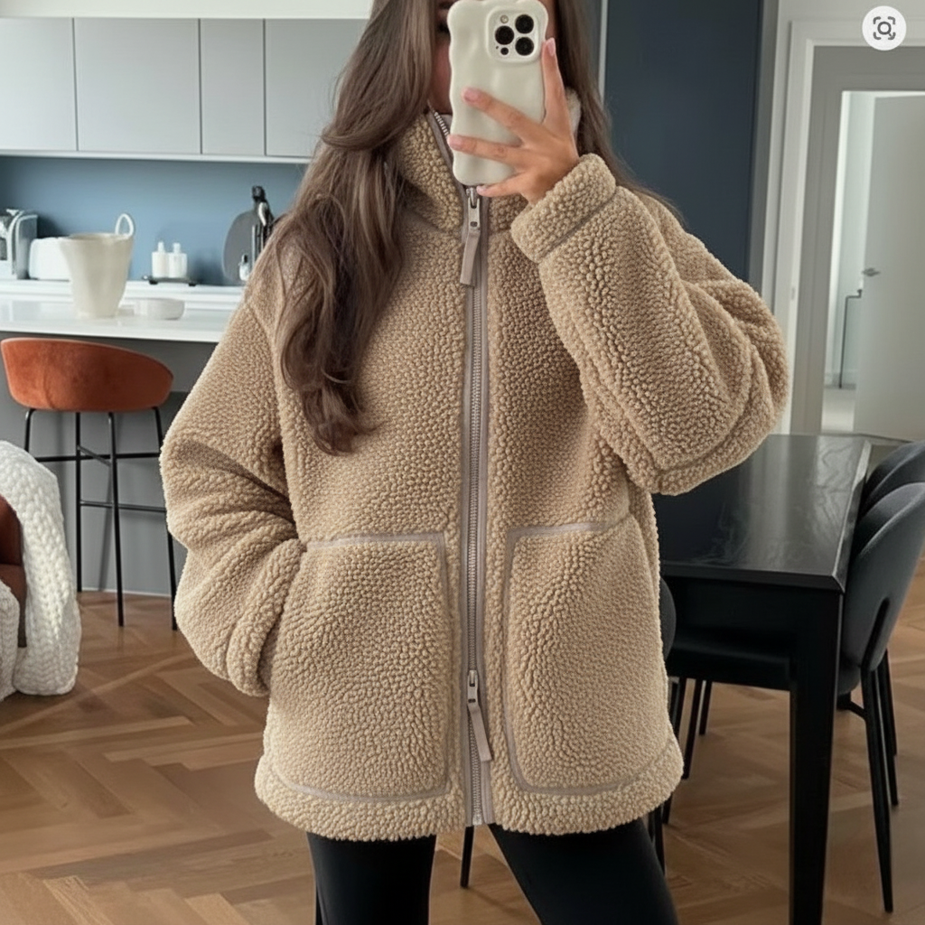 Lammwolljacke Damen Fleecejacke Stehkragen Verschluss