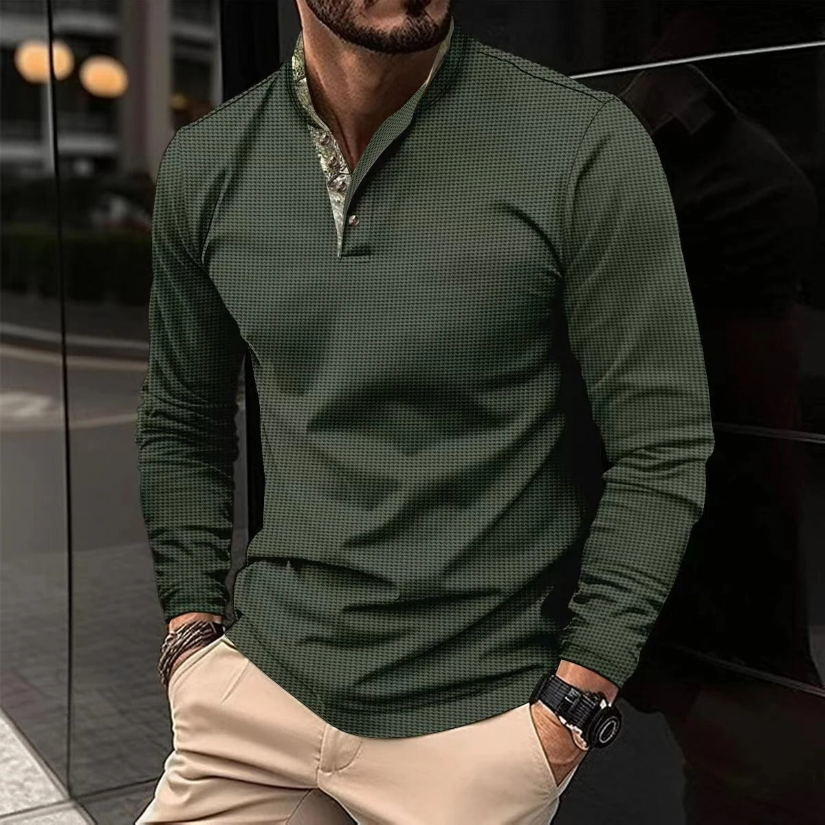 NOUVEAU RICHE Langarm Poloshirt Herren Strickpullover Weiche Baumwolle