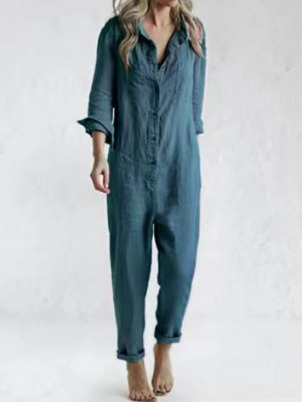 NOUVEAU RICHE Langärmliger Jumpsuit Aus Baumwolle Polyester Für Büro Blau