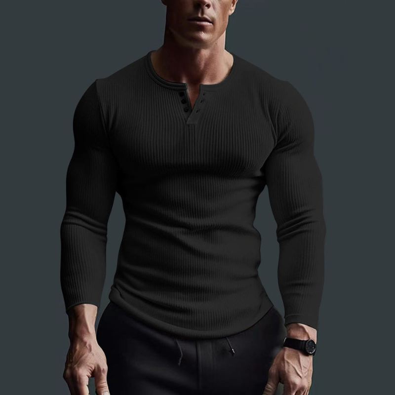 NOUVEAU RICHE Langarmshirt Herren figurbetont – Slim Fit Longsleeve mit Rundhals, Basic Shirt, 4 Farben, S–3XL – Admire Schwarz
