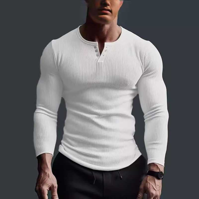 NOUVEAU RICHE Langarmshirt Herren figurbetont – Slim Fit Longsleeve mit Rundhals, Basic Shirt, 4 Farben, S–3XL – Admire Weiss