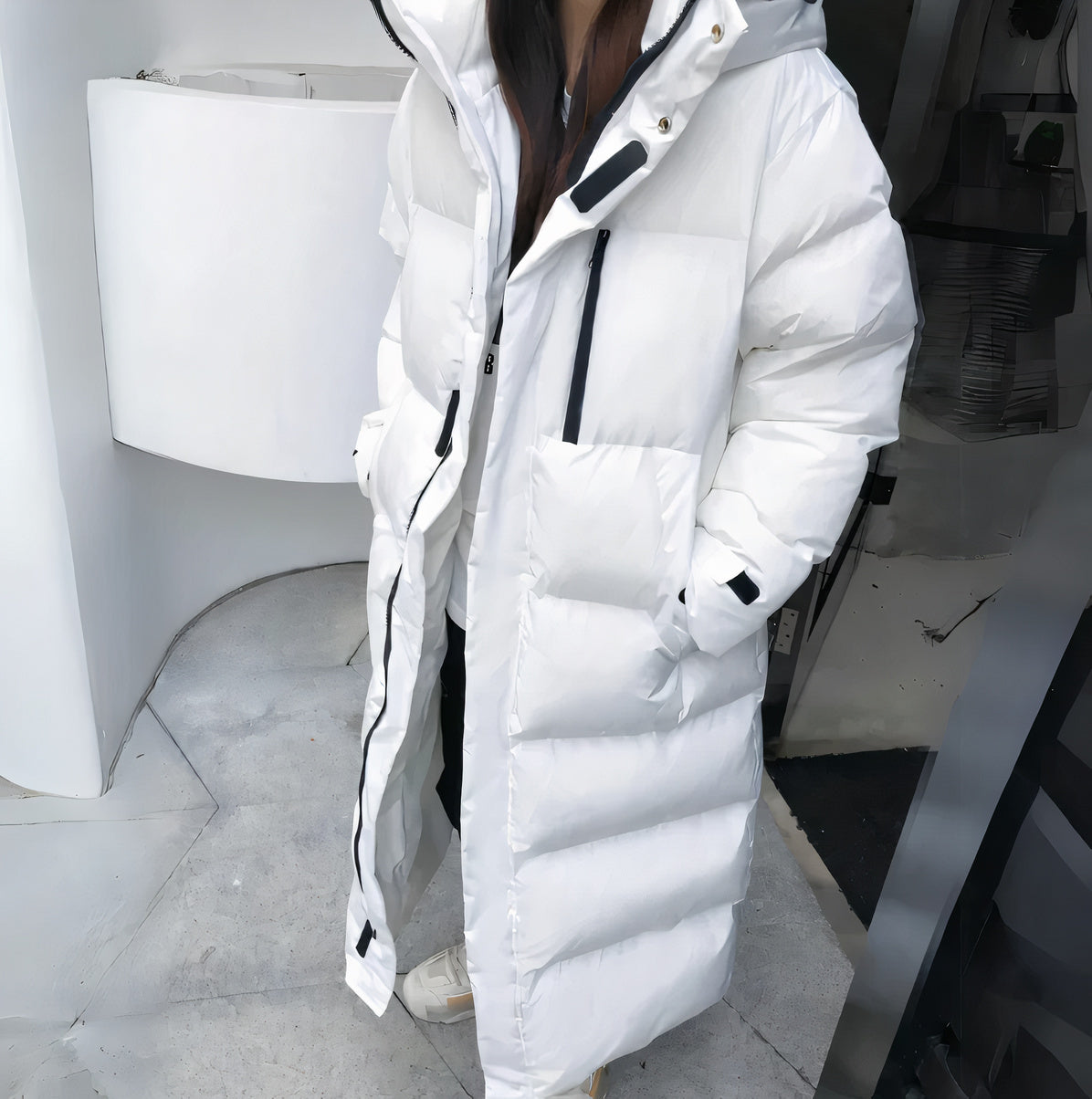 NOUVEAU RICHE Lange Jacke Wasserdicht Winddicht Kapuze Taschen Futter