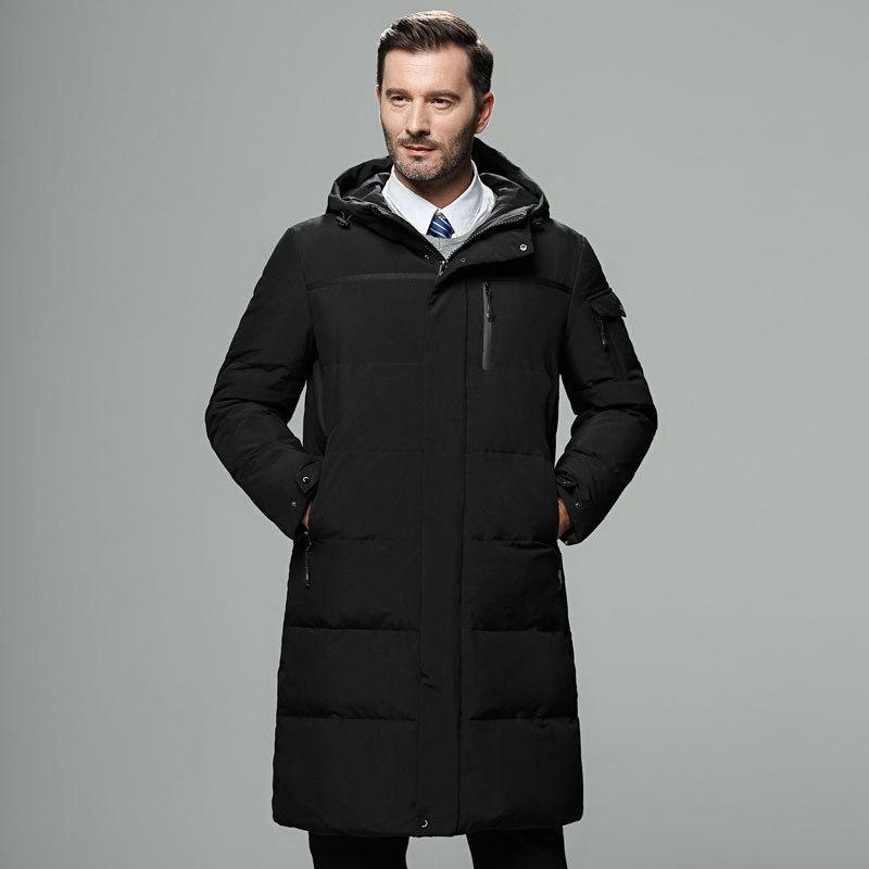 NOUVEAU RICHE Lange Herrenjacke – isoliert, wasserabweisend – Kapuze – mehrere Taschen Schwarz