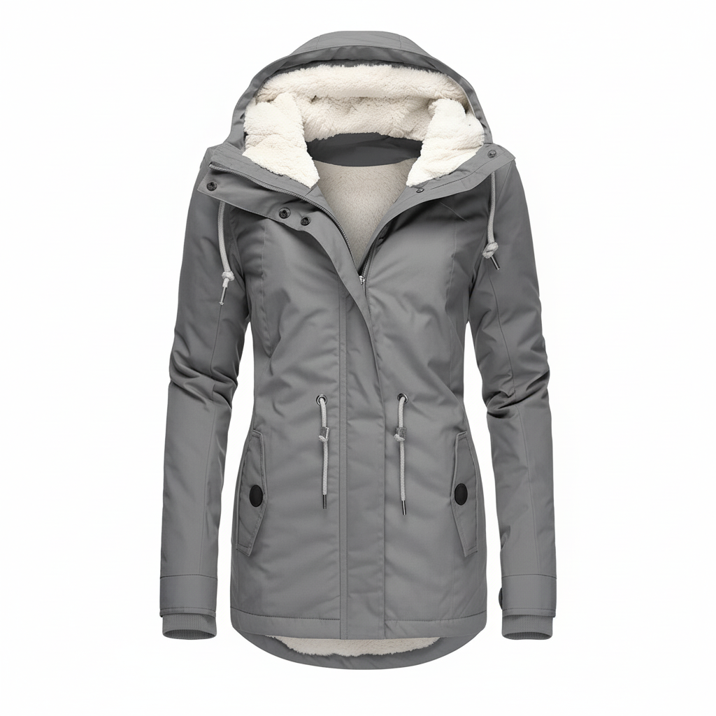 NOUVEAU RICHE Lange Wasserdichte Winterjacke Mit Kapuze Und Futter Grau