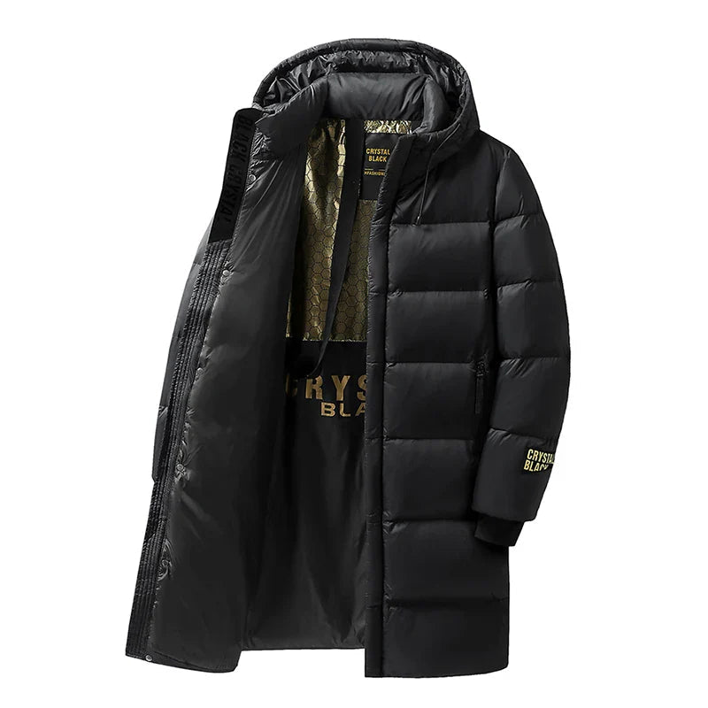 NOUVEAU RICHE Lange Winter-Daunenjacke für Herren Schwarzgold