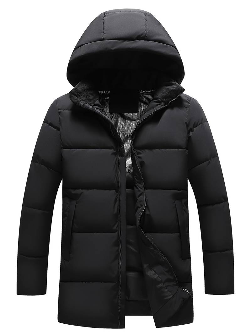 NOUVEAU RICHE Lange gesteppte Winterjacke für Herren Schwarz