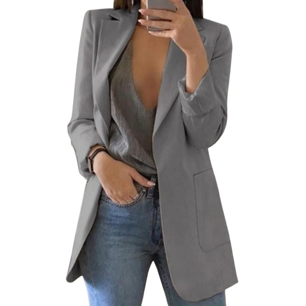 NOUVEAU RICHE Blazer Damen Lang Aus Hochwertigem Stoff Wärme Stil Eleganz Grau