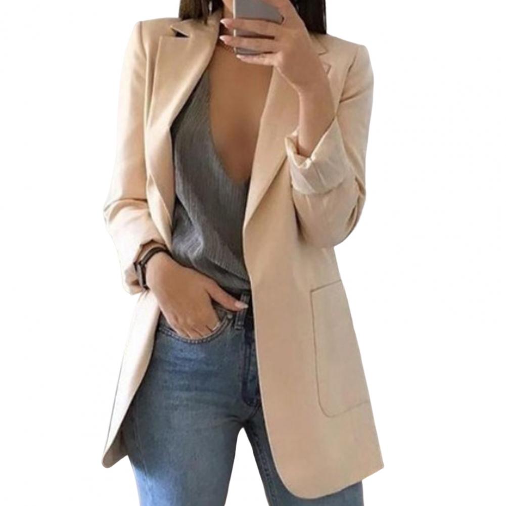 NOUVEAU RICHE Blazer Damen Lang Aus Hochwertigem Stoff Wärme Stil Eleganz Aprikose