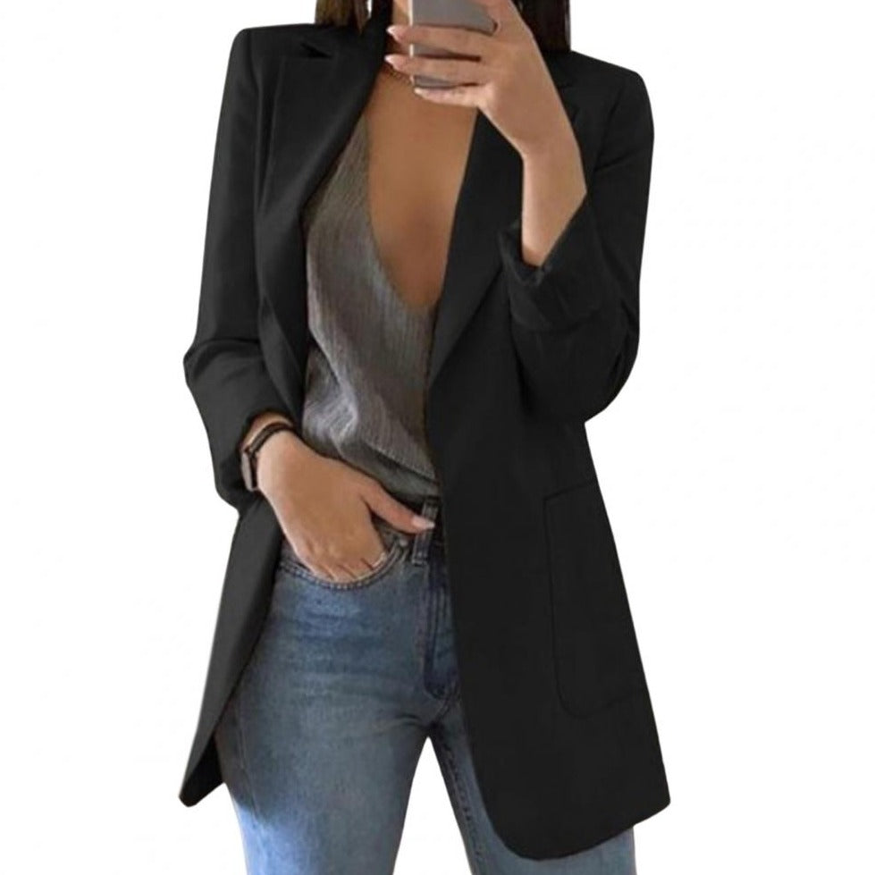 NOUVEAU RICHE Blazer Damen Lang Aus Hochwertigem Stoff Wärme Stil Eleganz Schwarz