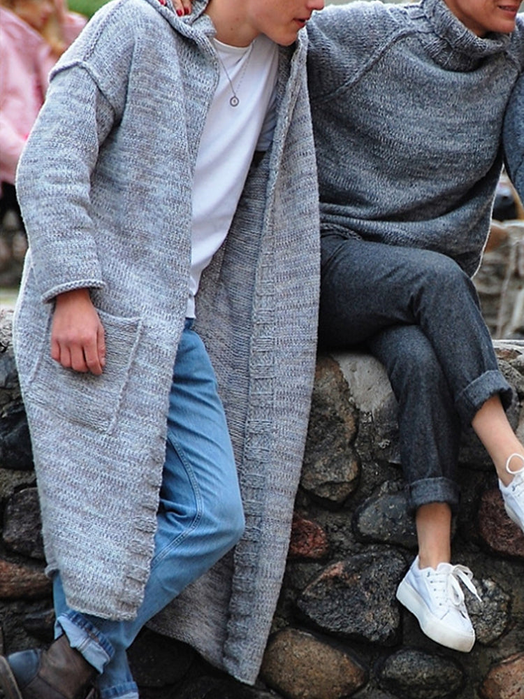 NOUVEAU RICHE Langer Strickpullover Mit Kapuze Für Damen In Lockere Passform Mit Zwei Eingrifftaschen Maschinenwaschbar Aus Viskose Baumwolle Tencel Polyester Und Acryl