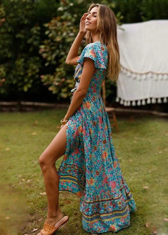 NOUVEAU RICHE Langes Bohème-Kleid Mit U-Ausschnitt Fließender Stoff