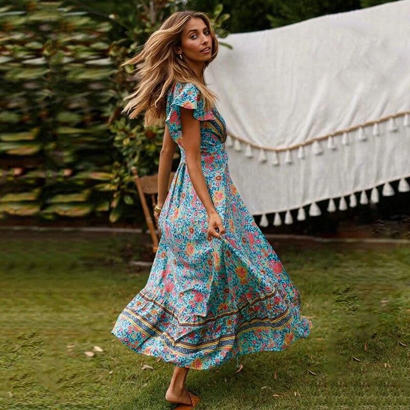 NOUVEAU RICHE Langes Bohème-Kleid Mit U-Ausschnitt Fließender Stoff