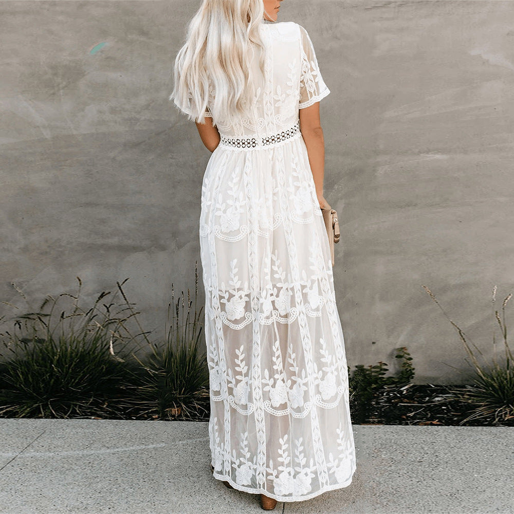 NOUVEAU RICHE Langes Böhmisches Spitzenkleid Boheme Stil Abendkleid
