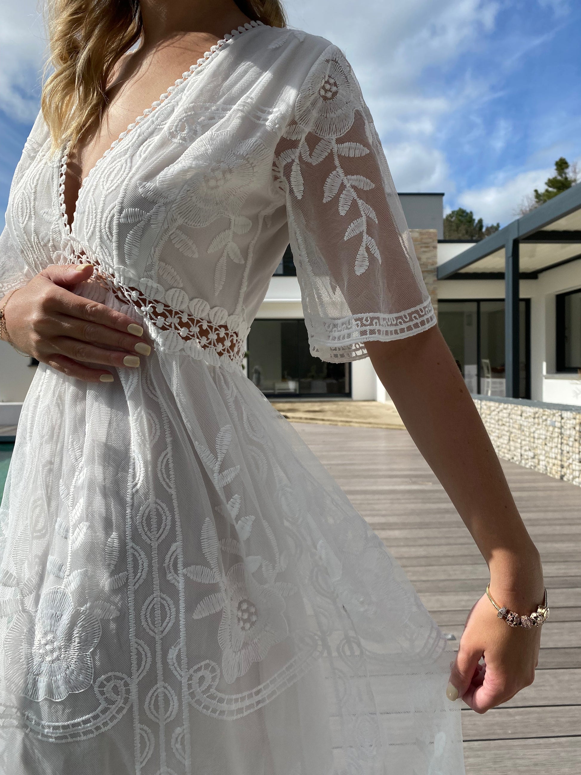NOUVEAU RICHE Langes Böhmisches Spitzenkleid Boheme Stil Abendkleid