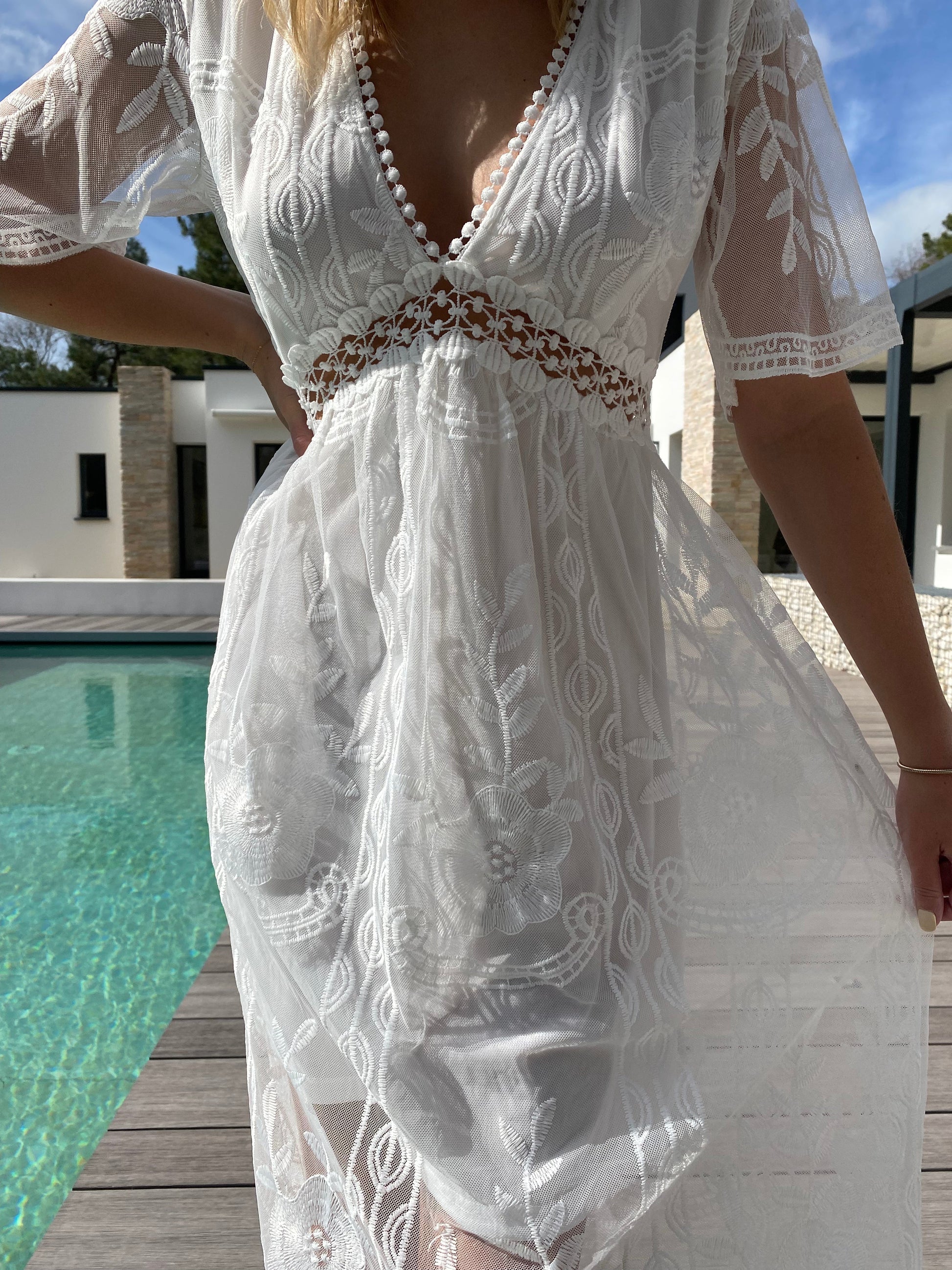 NOUVEAU RICHE Langes Böhmisches Spitzenkleid Boheme Stil Abendkleid