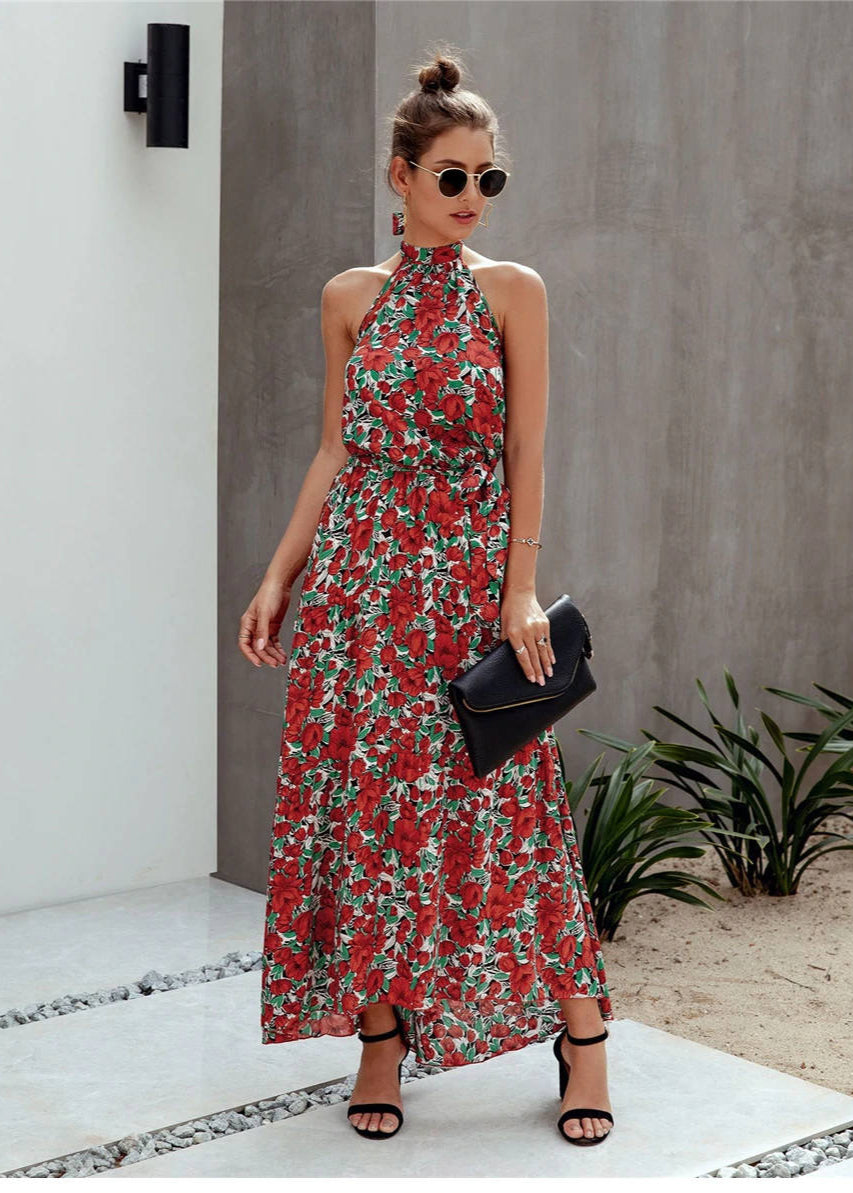 NOUVEAU RICHE Langes Boho Kleid Rot Grün Damen Bohemian Stil Outfit