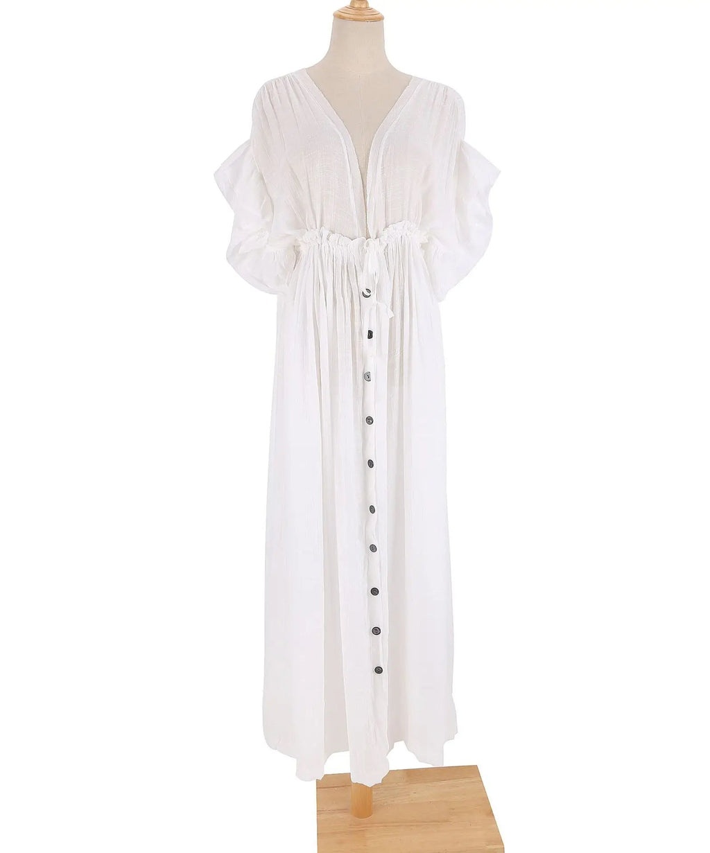 NOUVEAU RICHE Langes Weißes Hippie Kleid Glamouröses Sommerkleid Damen