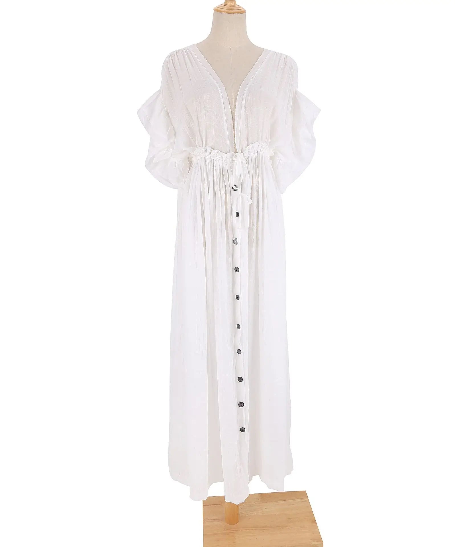 NOUVEAU RICHE Langes Weißes Hippie Kleid Glamouröses Sommerkleid Damen