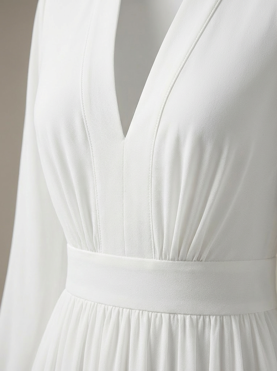 NOUVEAU RICHE Flōre | Langes Kleid für Damen - Weißes Maxikleid mit langen Ärmeln und V-Ausschnitt