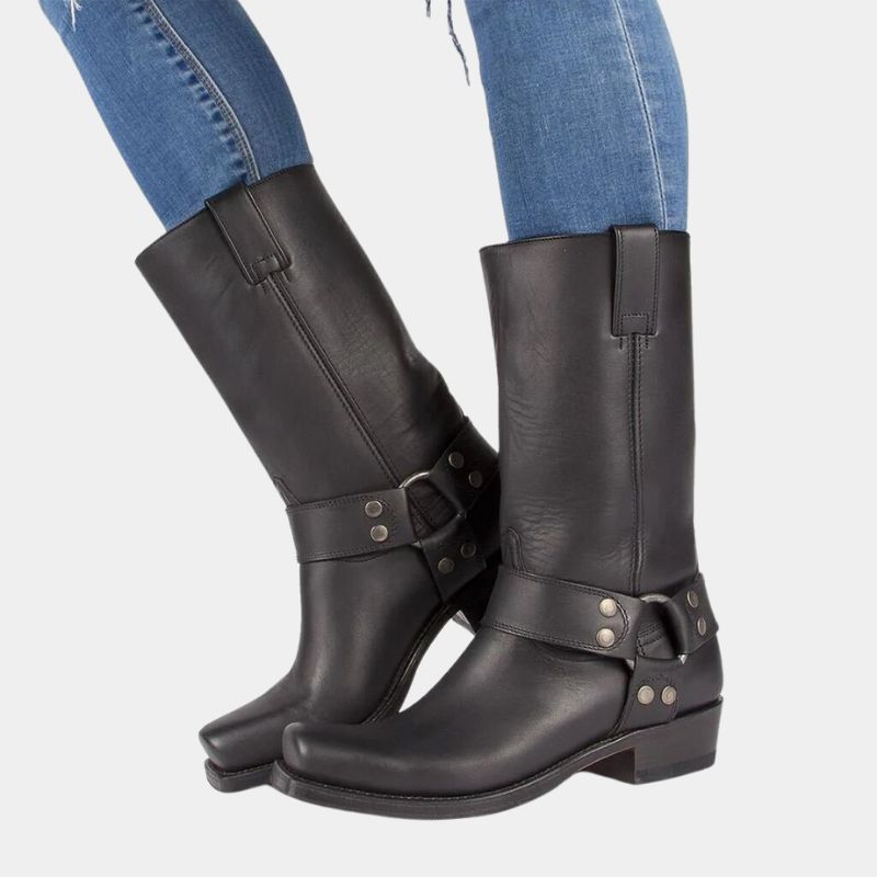NOUVEAU RICHE Langlebige Cowboystiefel Vintage Leder Zeitlos Für Damen Schwarz