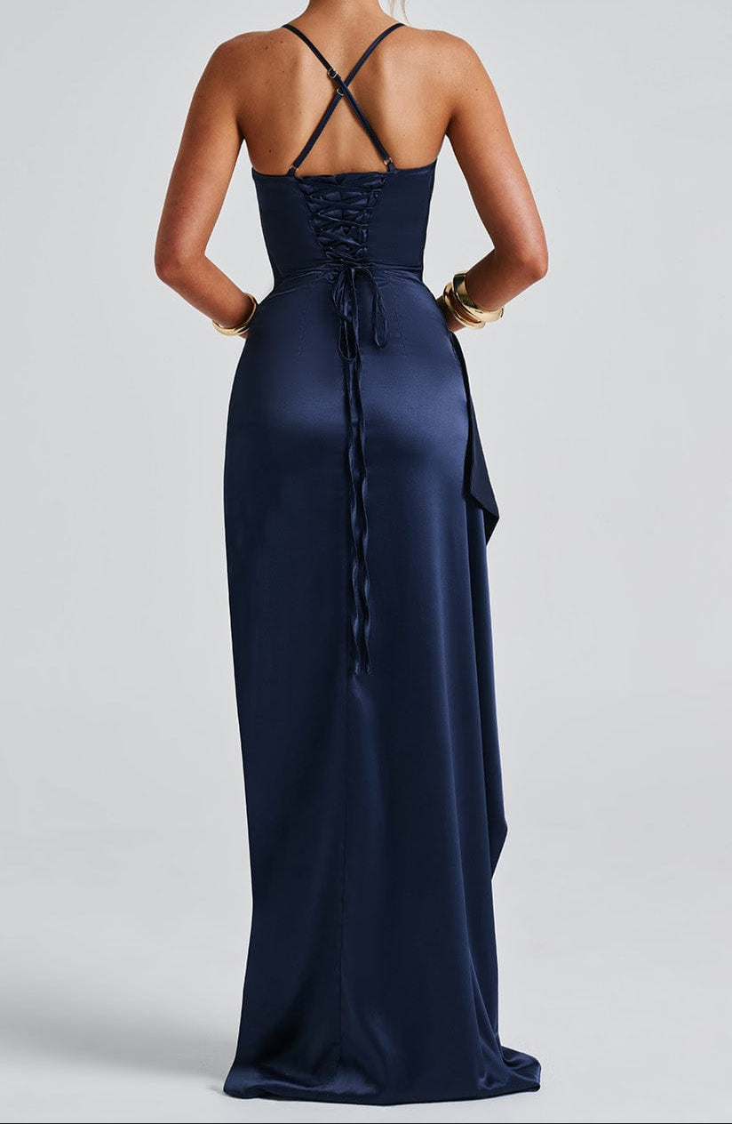 NOUVEAU RICHE Elegantes Marineblaues Maxikleid Für Hochzeiten Und Partys