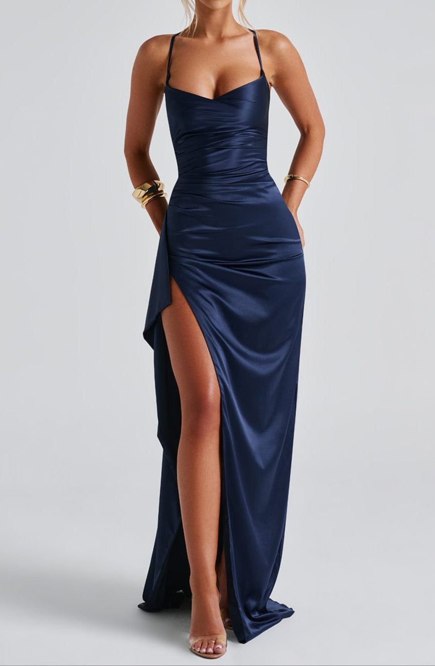 NOUVEAU RICHE Elegantes Marineblaues Maxikleid Für Hochzeiten Und Partys