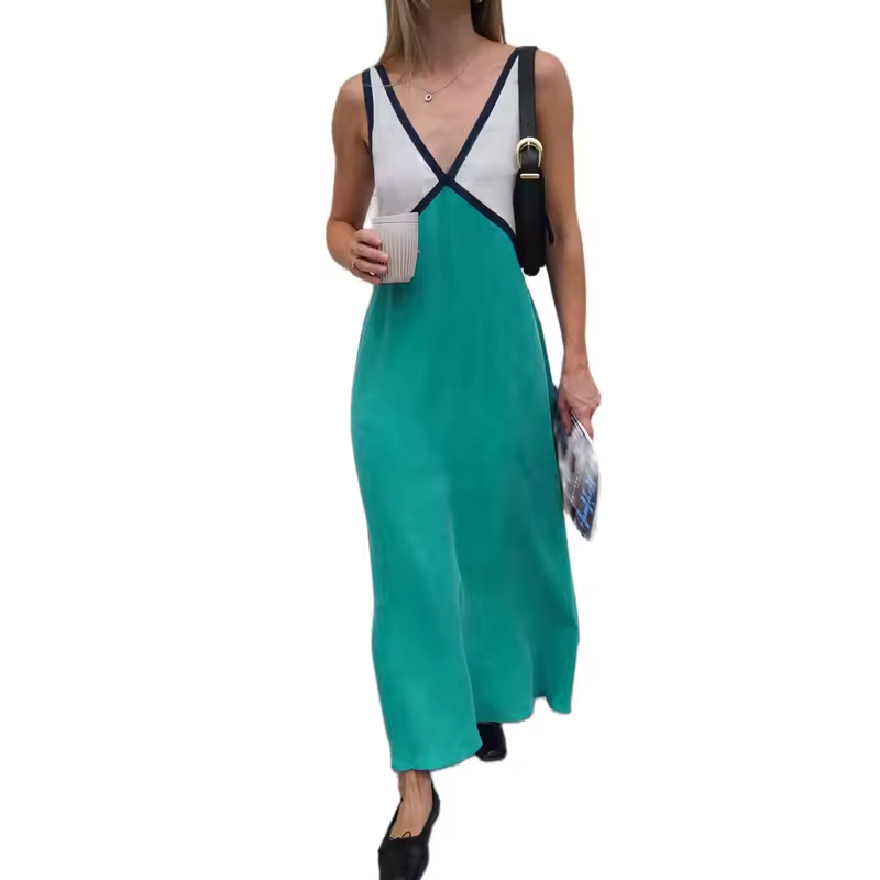 NOUVEAU RICHE V Ausschnitt Colourblock Midikleid Mit Kontrastfarbe Eleganz Türkis