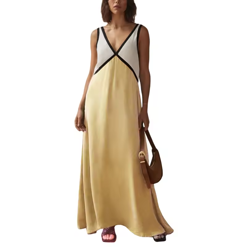 NOUVEAU RICHE V Ausschnitt Colourblock Midikleid Mit Kontrastfarbe Eleganz Gelb