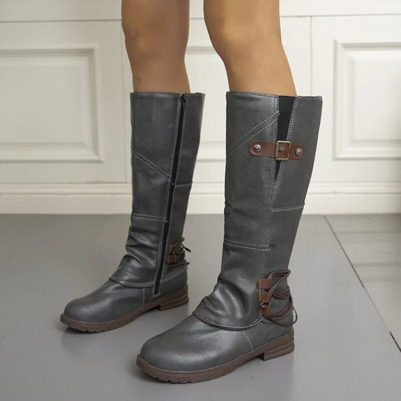 NOUVEAU RICHE Damen Kniehohe Stiefel Schlanken Design Verarbeitung Komfort Grau