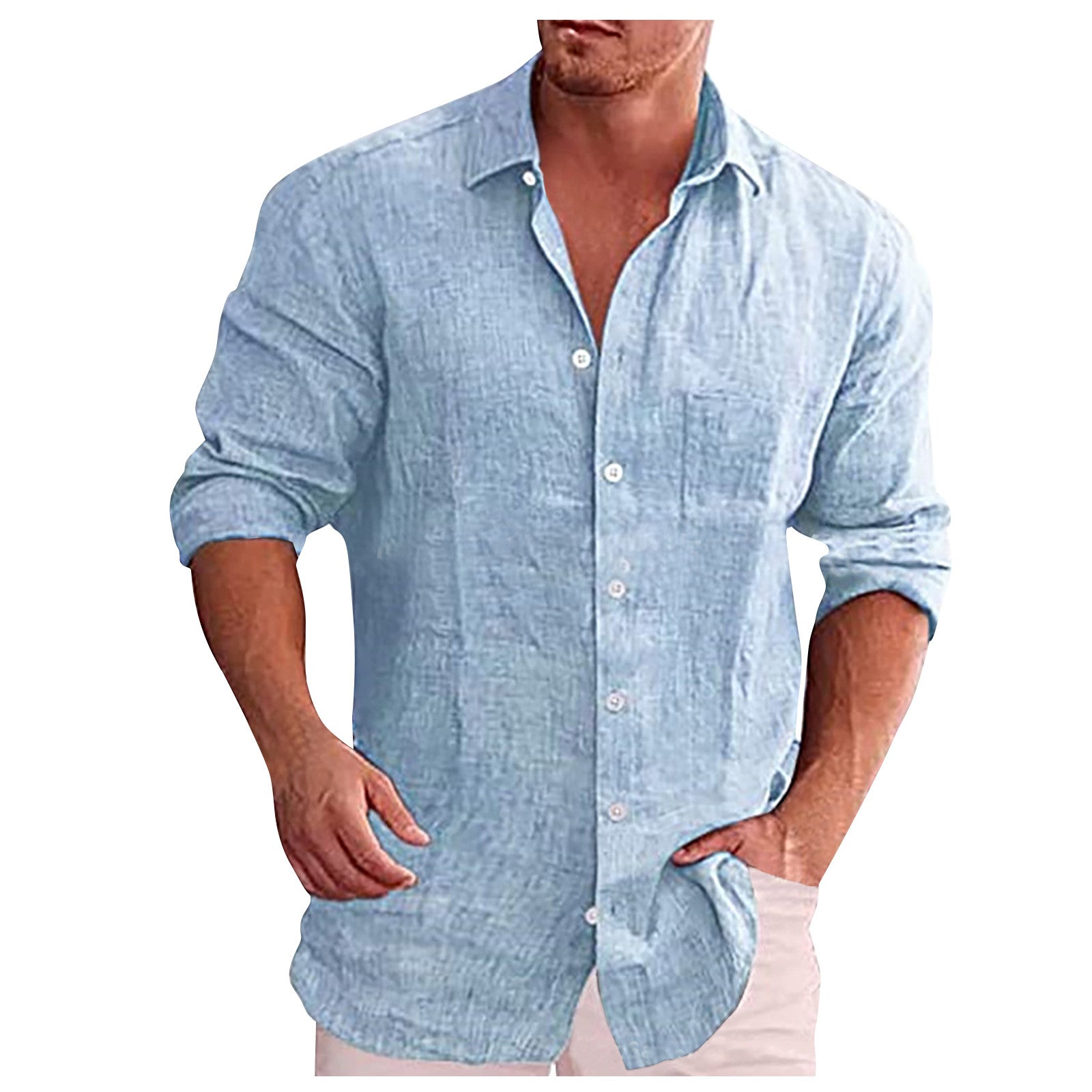 NOUVEAU RICHE Herren Leinenhemd Lässig Mit Umlegekragen Für Sommer hellblau