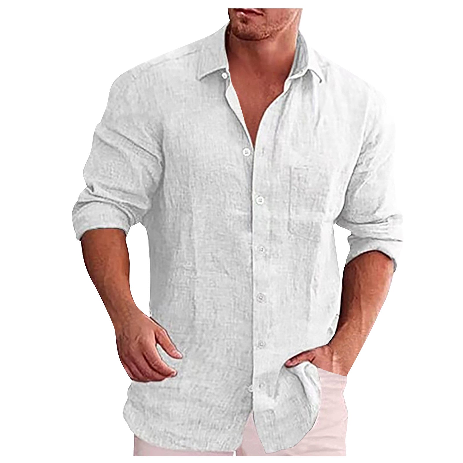 NOUVEAU RICHE Herren Leinenhemd Lässig Mit Umlegekragen Für Sommer weiß
