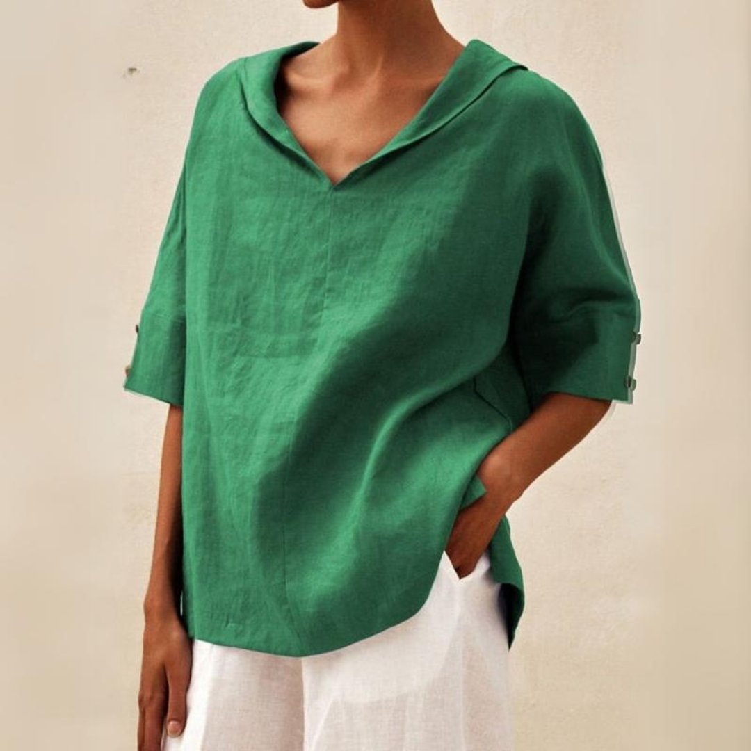 NOUVEAU RICHE Lässige Bluse Mit V Ausschnitt Und Halbärmeln Damen Sommer Grün