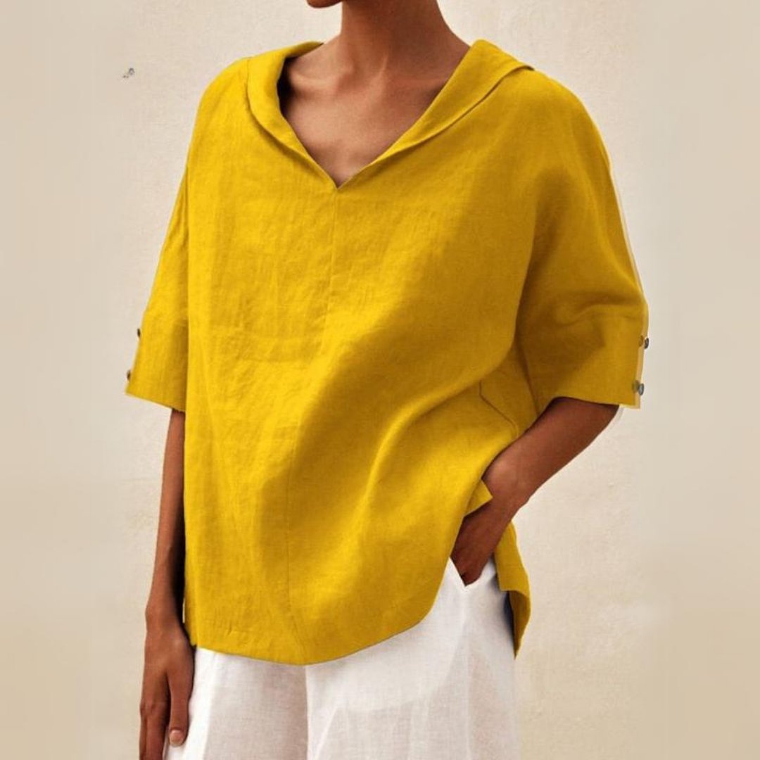 NOUVEAU RICHE Lässige Bluse Mit V Ausschnitt Und Halbärmeln Damen Sommer Gelb