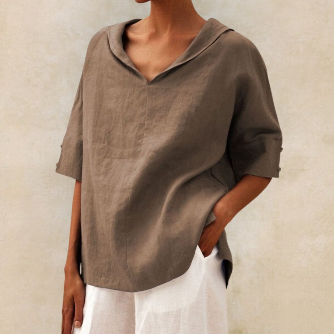 NOUVEAU RICHE Lässige Bluse Mit V Ausschnitt Und Halbärmeln Damen Sommer Khaki