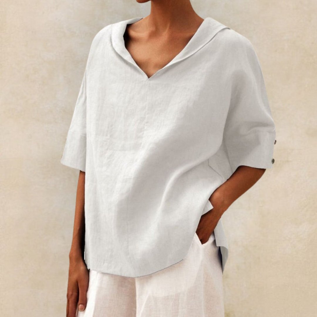 NOUVEAU RICHE Lässige Bluse Mit V Ausschnitt Und Halbärmeln Damen Sommer Weiß