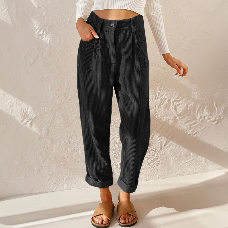 NOUVEAU RICHE Lässige Cordhose Mit Elastischem Bund Und Geradem Bein Damen Schwarz