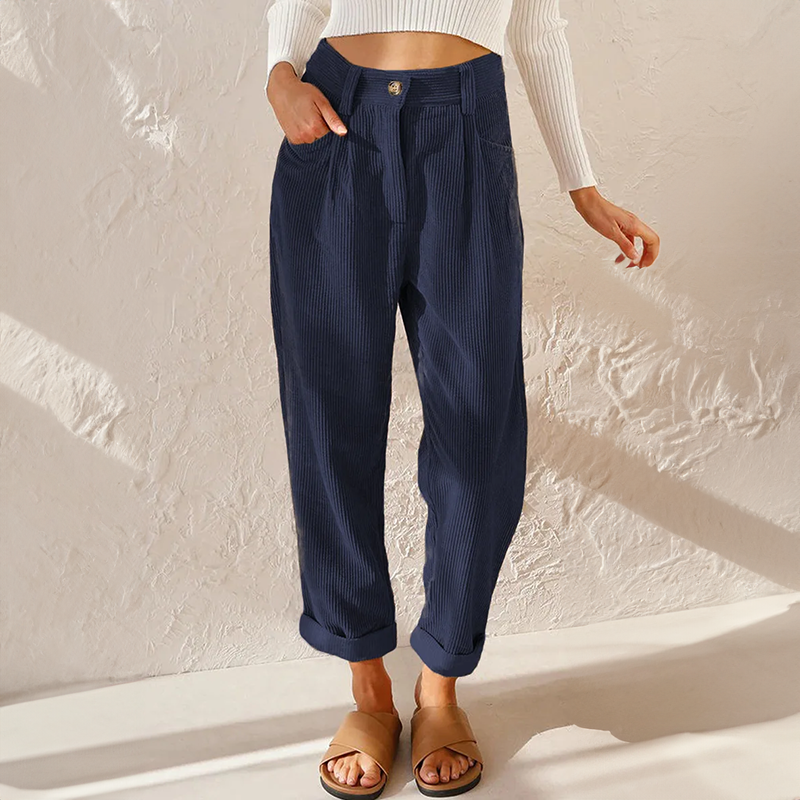 NOUVEAU RICHE Lässige Cordhose Mit Elastischem Bund Und Geradem Bein Damen Blau