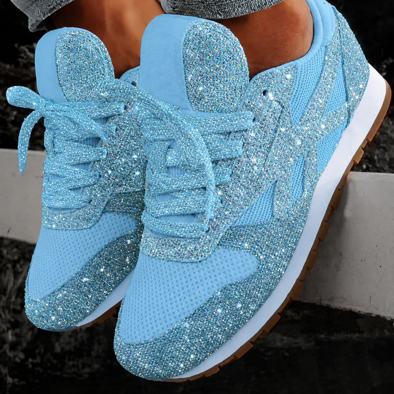 NOUVEAU RICHE Lässige Glitzerschuhe Mit Pailletten Für Damen Alltagsoutfit Hellblau