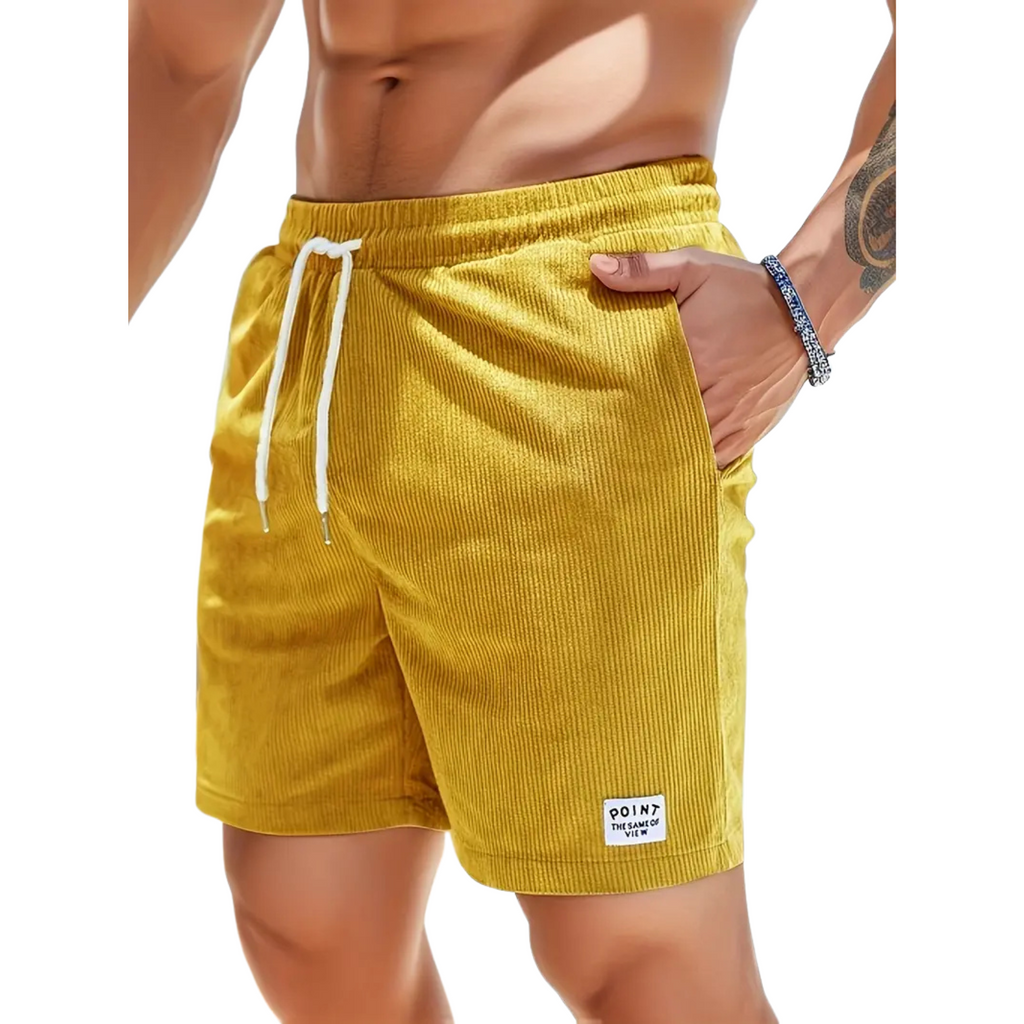 NOUVEAU RICHE Lässige Herren Badeshorts Über Dem Knie Mit Seitentaschen Gelb