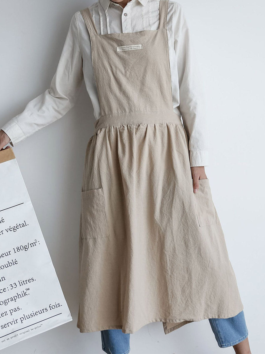 NOUVEAU RICHE Lässige Baumwollschürze Mit Plissee Für Damen Mit Seitentaschen Für Komfort Und Praktische Nutzung Haferflocken Einheitsgröße