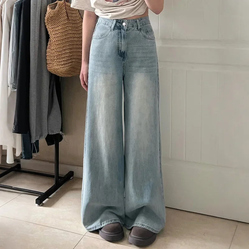 NOUVEAU RICHE Damen Lässige Mom-Jeans Mit Lockerer Passform Vielseitige Einsatzmöglichkeiten Hellblau