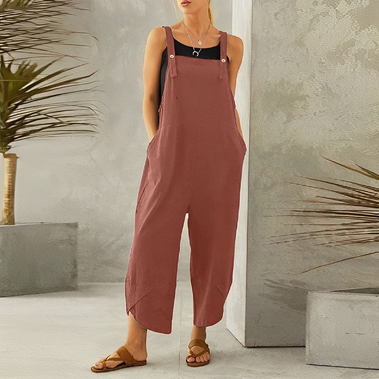 NOUVEAU RICHE Lässige Sommer Latzhose Damen Atmungsaktiv Lockere Passform Orange