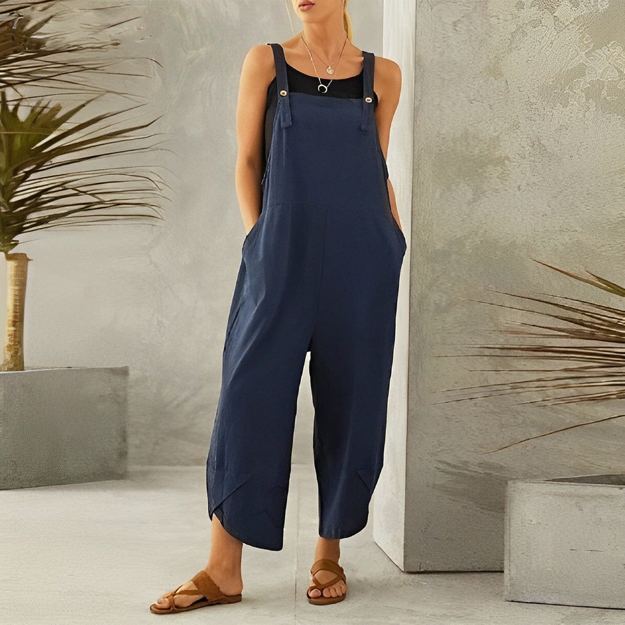 NOUVEAU RICHE Lässige Sommer Latzhose Damen Atmungsaktiv Lockere Passform Dunkelblau