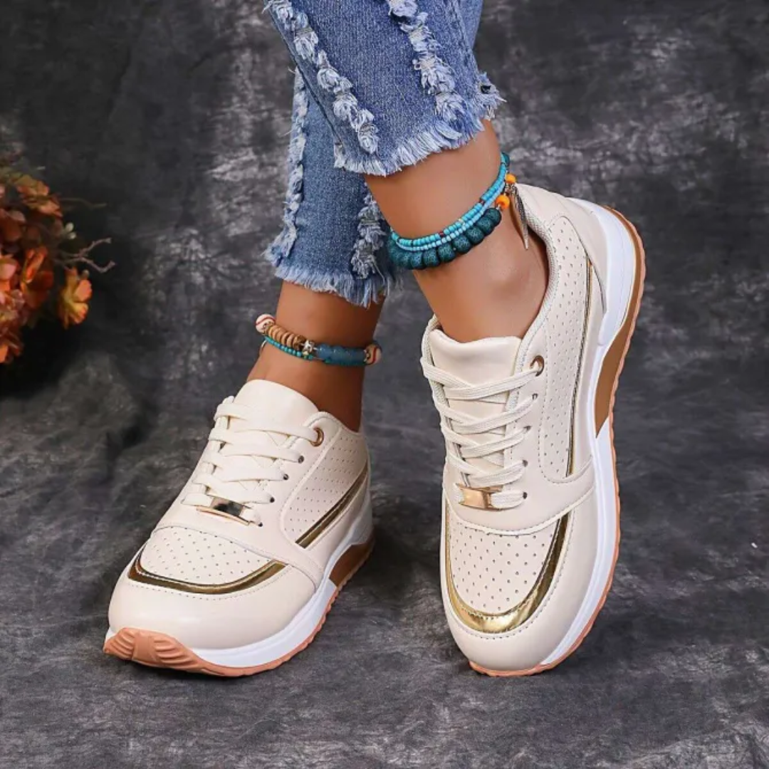 NOUVEAU RICHE Leichte Damen Walkingschuhe Mit Dämpfung Und Atmungsaktiv Beige