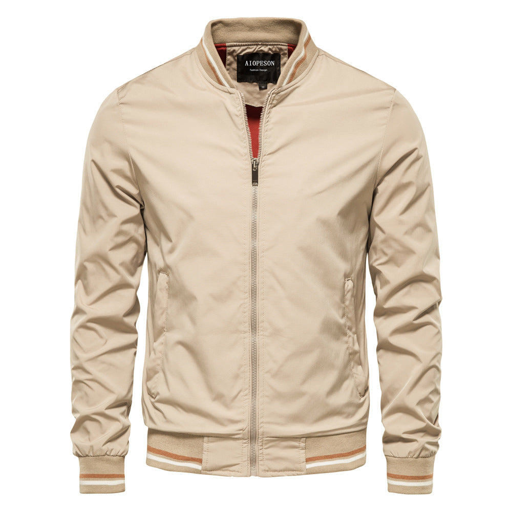 NOUVEAU RICHE Lässige Winddichte Herrenjacke Mit Stehkragen Und Reißverschluss Für Freizeit Und Outdoor Aktivitäten Khaki